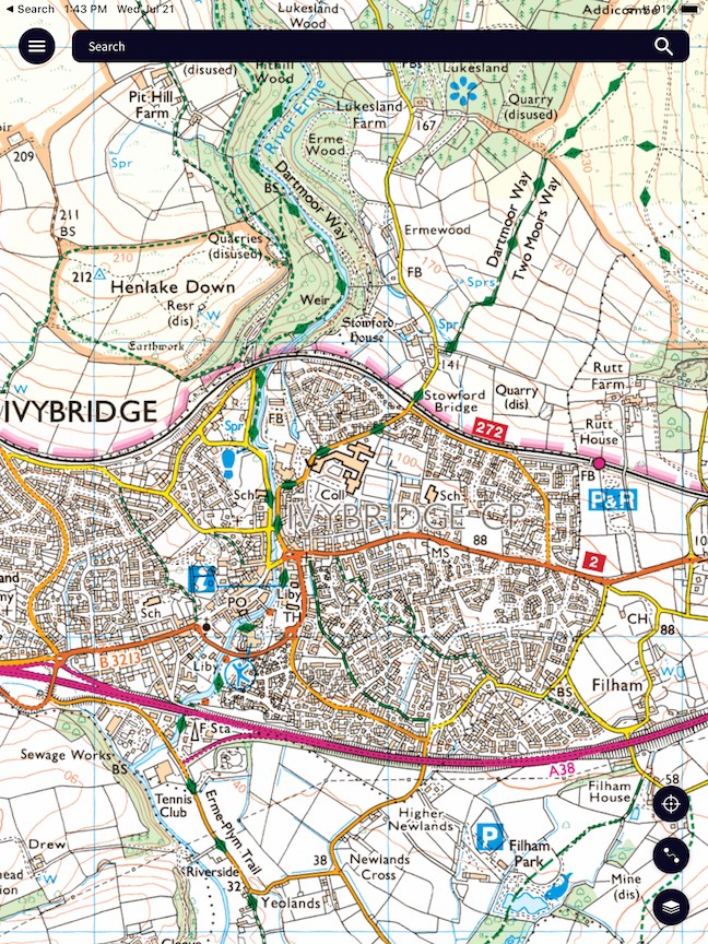 Sample Landranger map for Ivybridge
